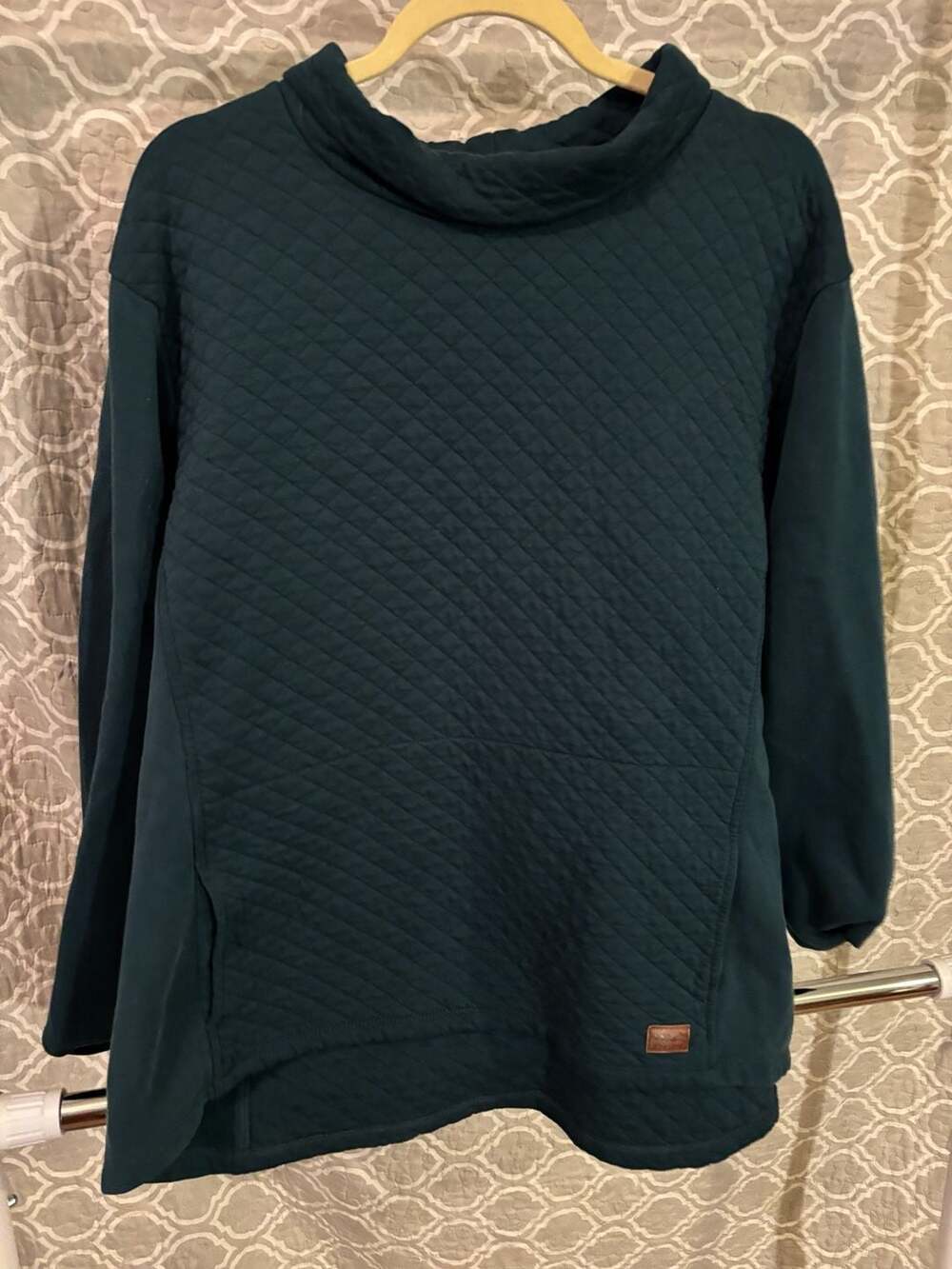 L.L.Bean Quilted Cowl Neck Pullover Sweatshirt Teal 2X Plus